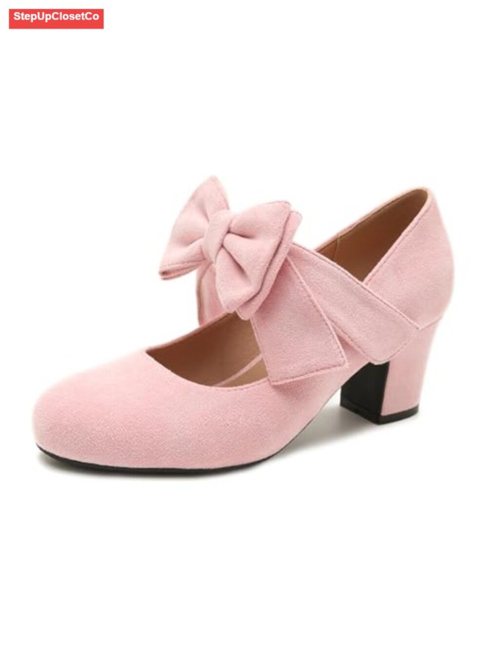 Women's Mary Jane Pumps Bow Block Heel Closed Round Toe Vintage Style